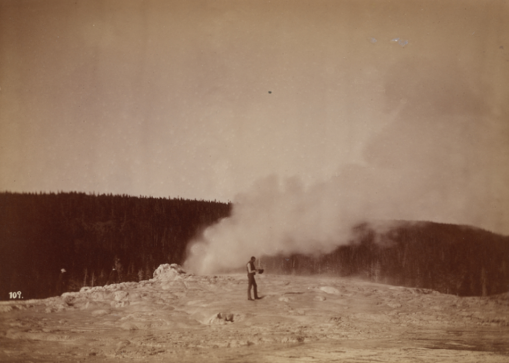 Old Faithful Geyser Cone, steaming